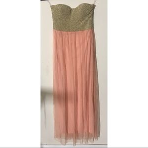 SNT Brand Salmon Pink and Gold Prom Dress Evening Gown, Size M